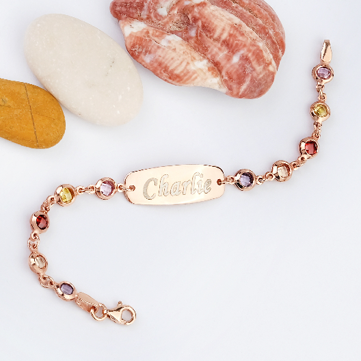 925 AYAR GÜMÜŞ İSİMLİ BEBEK ÇOCUK BİLEKLİK KÜNYE ZİRKON TAŞLI