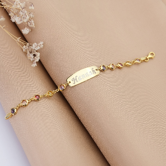 925 AYAR GÜMÜŞ İSİMLİ BEBEK ÇOCUK BİLEKLİK KÜNYE ZİRKON TAŞLI