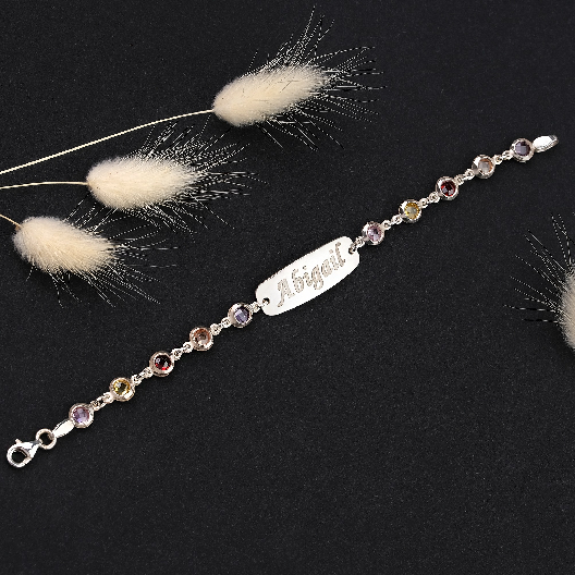 925 AYAR GÜMÜŞ İSİMLİ BEBEK ÇOCUK BİLEKLİK KÜNYE ZİRKON TAŞLI